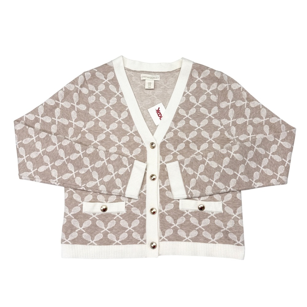 Cynthia Rowley Cardigan Sweater Womens Medium Tennis Old Money Preppy Tenniscore